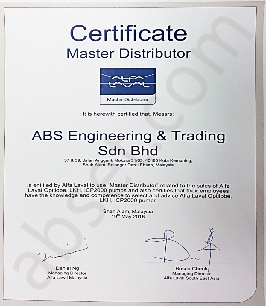 ABS _Master Distributor for Alfa Laval South East Asia