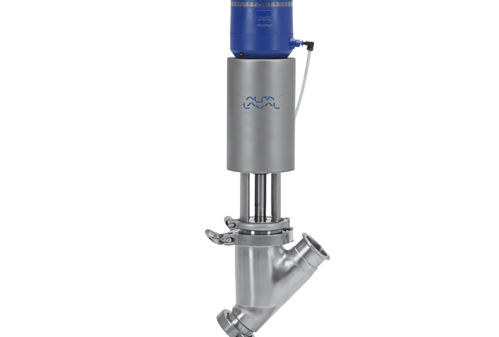 Unique SSV Y-body valve by Alfa Laval, designed for gentle handling of high-viscosity flows and large particles in hygienic systems.